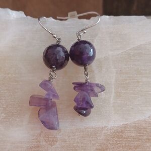 Amethyst French  Silver Wire Dangle Earrings